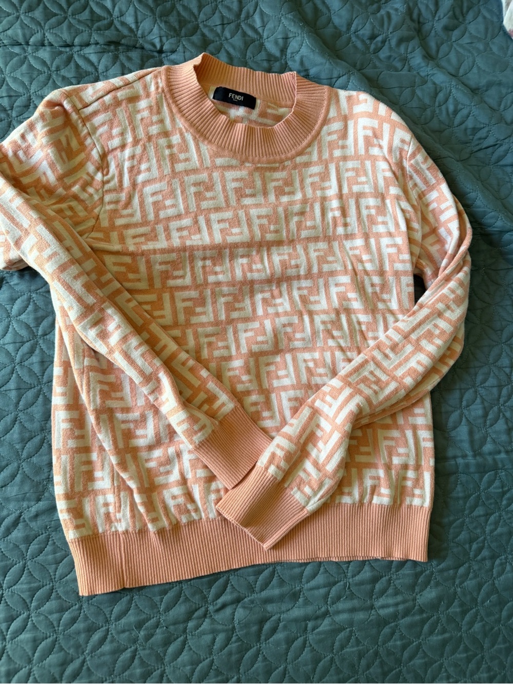 Fendi Peach & Cream Logo Jacquard Sweater